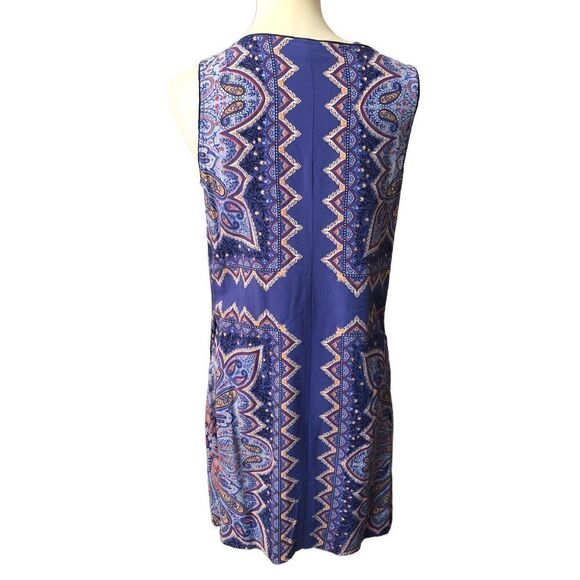 J Jill Dress A-Line Rayon Blue Red Bold Paisley and  Geometric Print Size SP - Picture 10 of 13